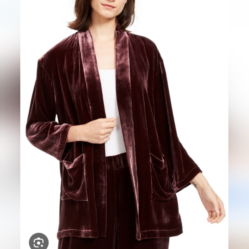 Eileen Fisher Velvet Kimono Jacket Wine Medium